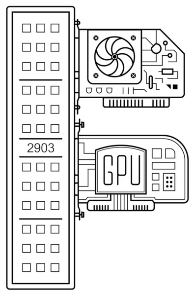 Ferme Minière Avec Plusieurs Cartes Vidéo Gpu Concept Exploitation Minière — Image vectorielle