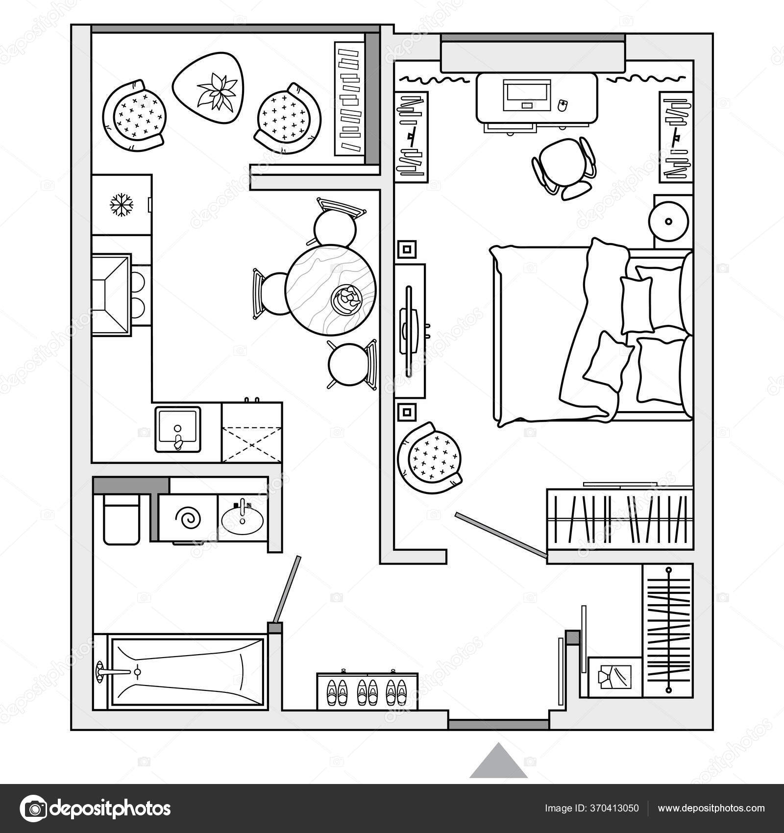 Architectural Set Furniture Design Elements Floor Plan Premises Thin Lines Stock Vector Image by