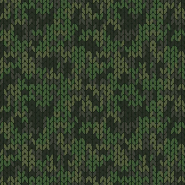 Stylish Knitted Military Camo Green Wool Camouflage Pattern Seamless Texture — Stock Vector