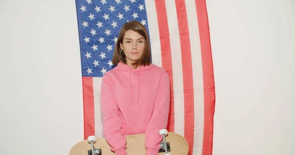 Girl with national usa flag — Stock Photo, Image