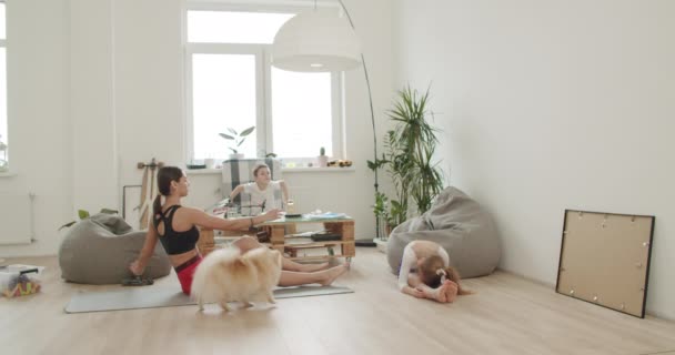 Mãe solteira meditando com filha criança — Vídeo de Stock