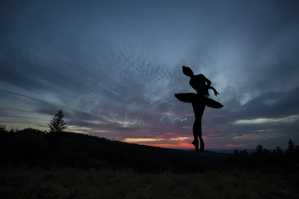 Balletdanseres poseren tijdens de zonsondergang — Stockfoto