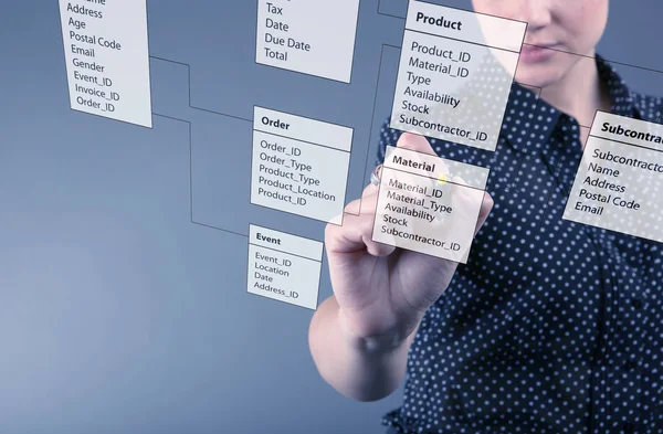 Geschäftsfrau entwirft neue Datenbank — Stockfoto