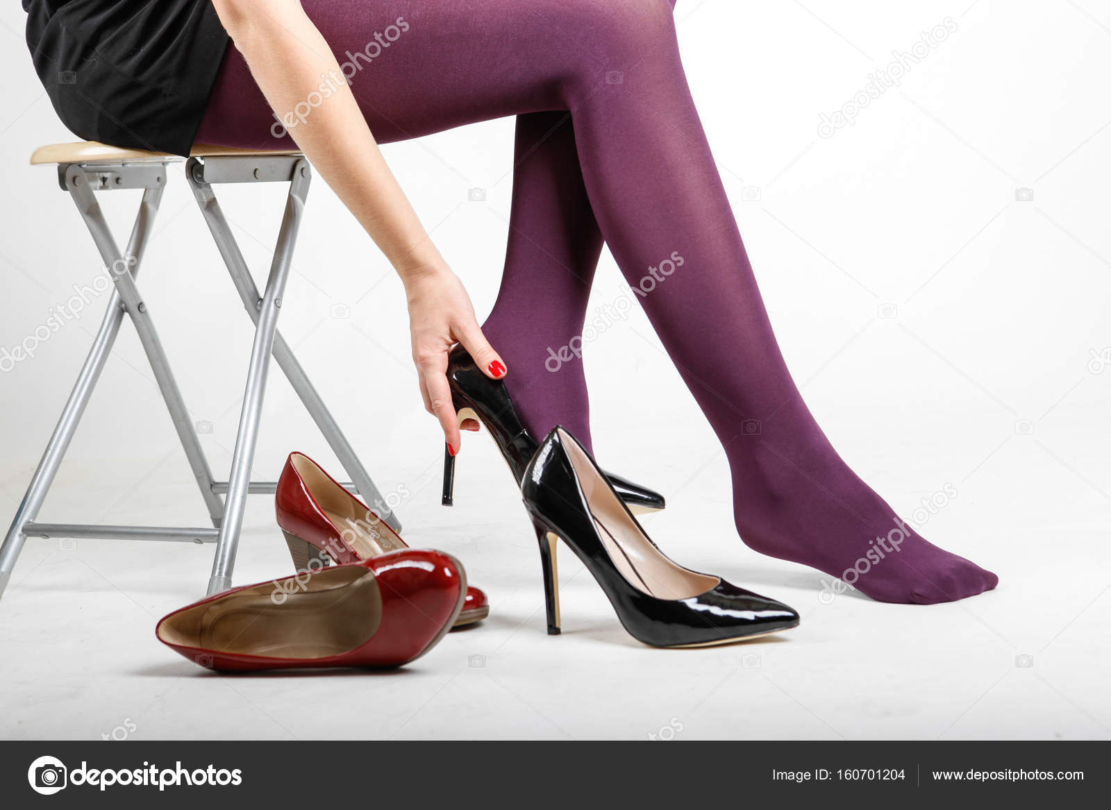 Tights Sandale A Talon Avec Collant Jambes De Femme Portant Des