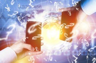 Peer-to-peer ödeme kavramı ile harita ve dünya bağlantı