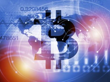 Bitcoin işareti dijital para, fütüristik dijital para, blockchain teknoloji kavramı