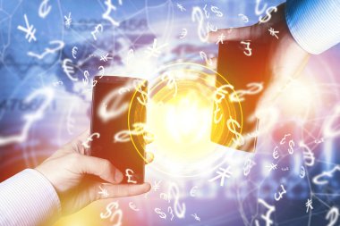 Peer-to-peer ödeme kavramı ile harita ve dünya bağlantı