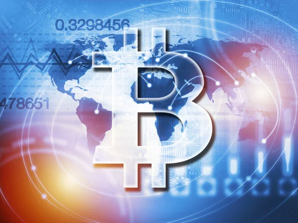 Bitcoin sign digital currency, futuristic digital money, blockchain technology concept — Stock Photo, Image