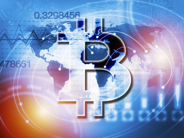 Bitcoin znak waluty cyfrowej, futurystyczny cyfrowe pieniądze, koncepcja technologia blockchain — Zdjęcie stockowe