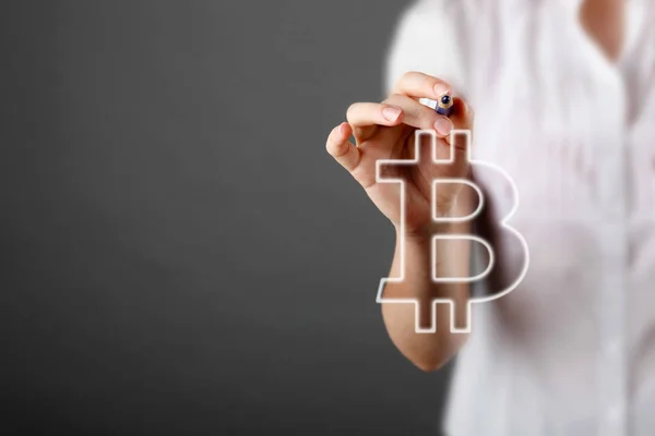 Bitcoin segno moneta digitale, denaro digitale futuristico, concetto di tecnologia blockchain — Foto Stock