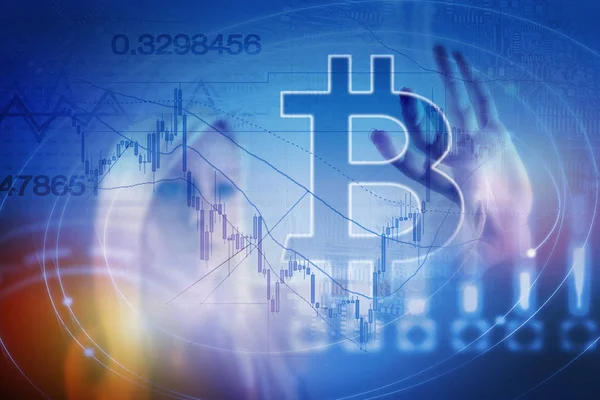 Bitcoin jel digitális valuta, futurisztikus digitális pénz, blockchain technológia koncepció — Stock Fotó