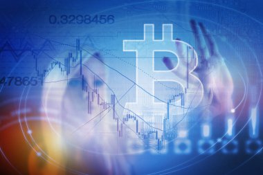 Bitcoin işareti dijital para, fütüristik dijital para, blockchain teknoloji kavramı