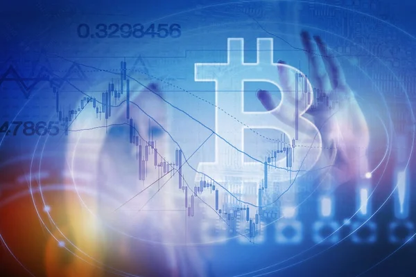 Bitcoin ondertekenen digitale valuta, futuristische digitale geld, blockchain technologie concept — Stockfoto