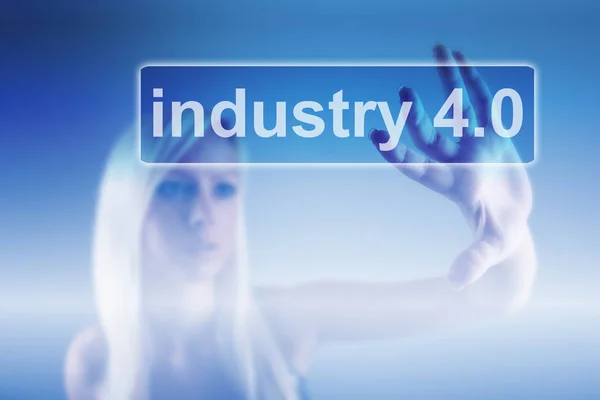Industry 4.0 concept, woman and robot background — Stock Photo, Image