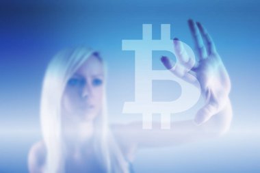 Bitcoin işareti dijital para, fütüristik dijital para, blockchain teknoloji kavramı