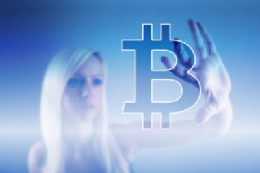Bitcoin işareti dijital para, fütüristik dijital para, blockchain teknoloji kavramı