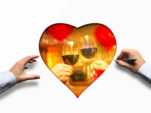 Valentinstag-Konzept mit Wein und Gläsern — Stockfoto