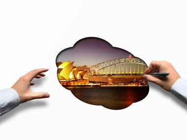 Sydney Harbour with Opera House and Bridge clipart