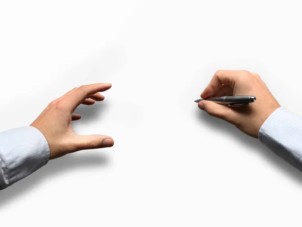 Pluma de mano y escritura en papel en blanco —  Fotos de Stock