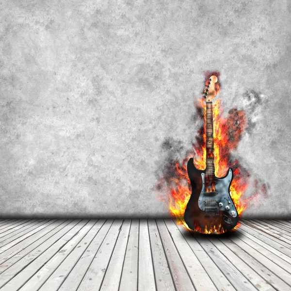 Brinnande gitarr — Stockfoto
