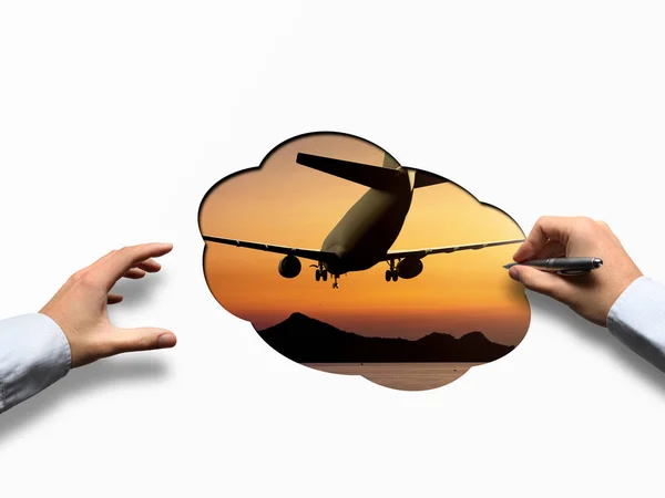Avião voando nas nuvens — Fotografia de Stock
