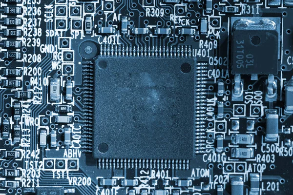 Microchip background - close-up of electronic circuit board