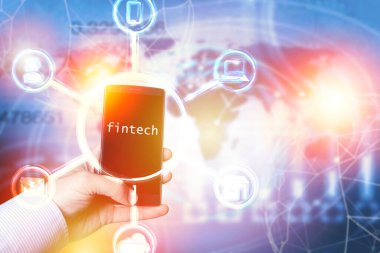 İş fintech web finansal konsepti. Finans teknolojisi internet hesaplama