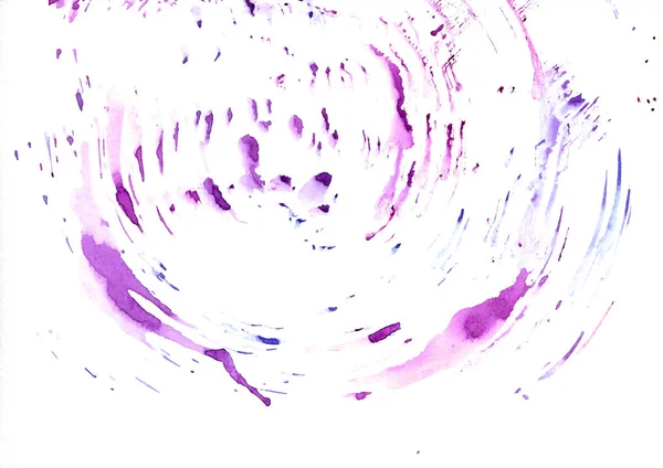 Purple watercolor circles of paint stains and splatter with splashes. Creative colorful watercolor design background for banner, print, template, cover, decoration — Stock Photo, Image