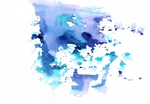 Blue abstract watercolor stains with spatters and splashes. Creative colorful watercolor background for trendy design — Stock Photo, Image