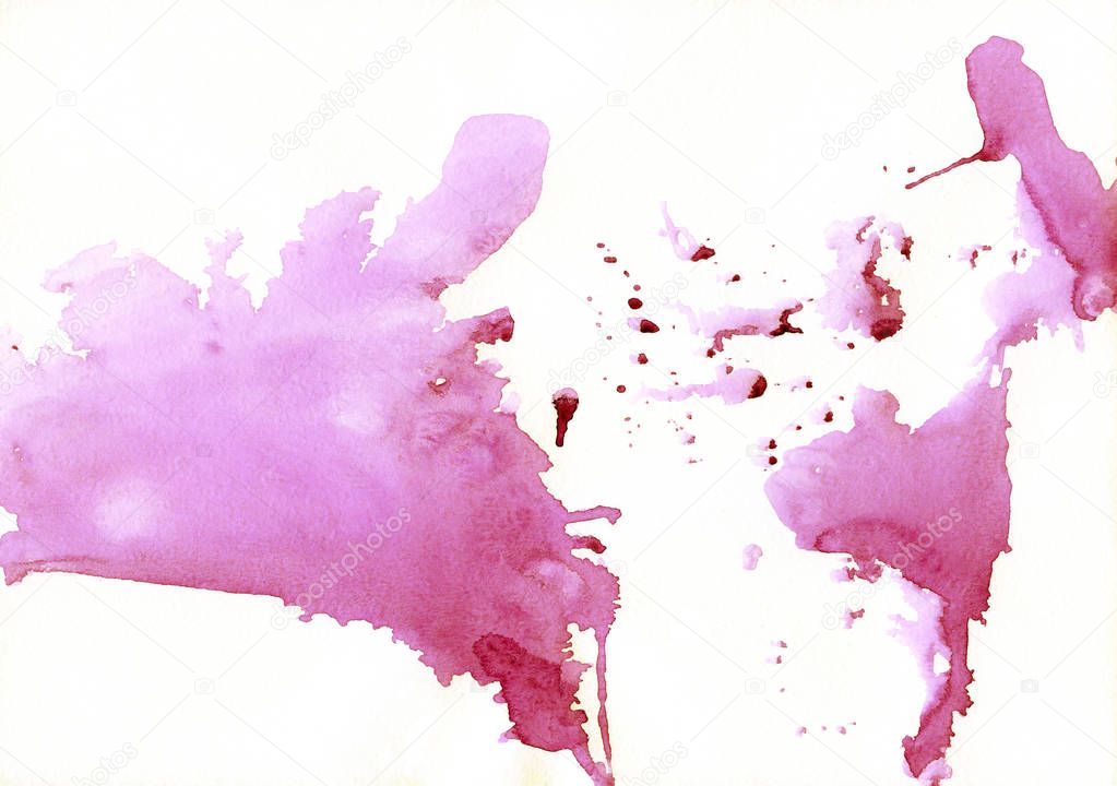 Abstract composition watercolor stain with splashes and drops of red color. Creative colorful watercolor background for trendy design