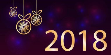 Kontur topları ve kar taneleri ile Noel arka plan. Yeni yıl 2018 ve Merry Christmas dekorasyon poster veya el ilanı ile arka plan metin için yer.