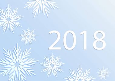 Mutlu yeni yıl 2018 kartı 3d kağıt kar taneleri ile. Kar ve kar taneleri kış zemin üzerine kağıt türü. Tebrik kartı, poster veya broşür şablonu. Vektör çizim.