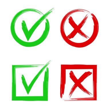 Tick and cross signs. Symbols yes and no, accept or decline symbol vector buttons. clipart