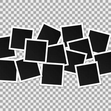 Kare vektör fotoğraf çerçeveleri kümesi. Gerçekçi çerçeveleri üzerinde şeffaf arka plan izole kolaj. Şablon tasarım. Vektör çizim