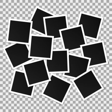 Kare vektör fotoğraf çerçeveleri kümesi. Gerçekçi çerçeveleri üzerinde şeffaf arka plan izole kolaj. Şablon tasarım. Vektör çizim
