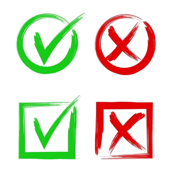 Cochez et croisez les signes. Symboles oui et non, accepter ou refuser les boutons vectoriels de symboles . — Image vectorielle