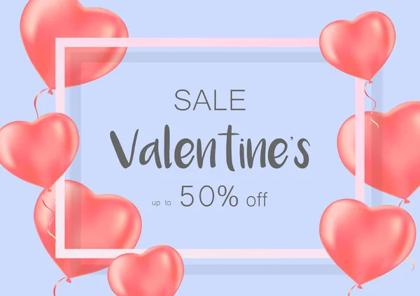 Valentine's day sale banner szív lufi. — Stock Vector