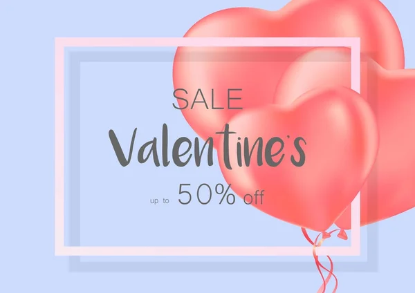 Valentine's day sale banner szív lufi. — Stock Vector