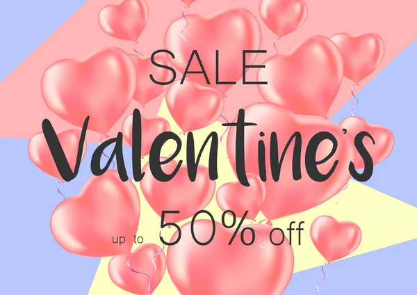 Valentine's day sale banner szív lufi. — Stock Vector