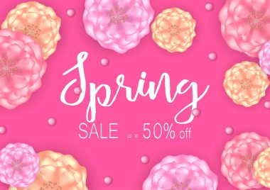 Bahar satış afiş arka plan ile güzel çiçekler. Vektör çizim.