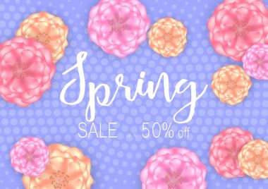 Bahar satış afiş arka plan ile güzel çiçekler. Vektör çizim.