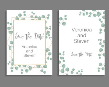 Wedding Invitation, leaves invite card. Design with eucalyptus branch clipart