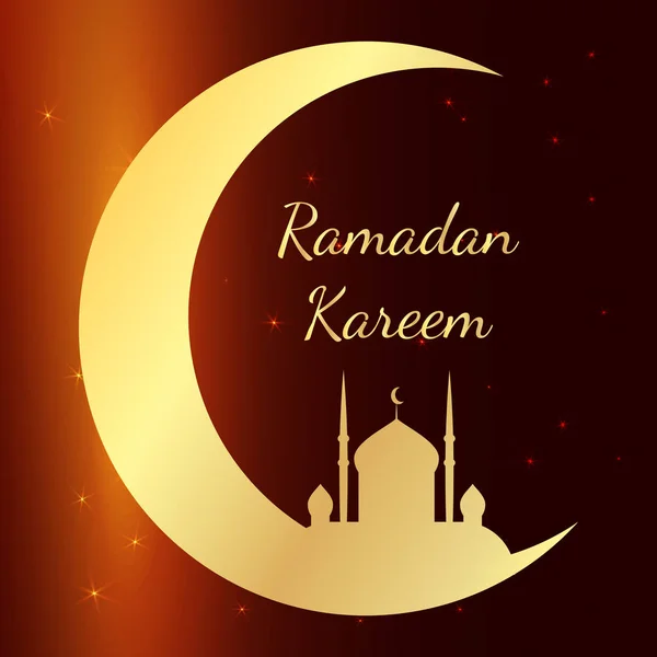 Cartão com mesquita à noite para congratulações com o início do mês de jejum do Ramadã. Ramadan Kareem Ilustração vetorial — Vetor de Stock