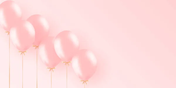 Pembe helyum balonlu bayrak. Metnin için boşluk içeren çerçeve kompozisyonu. Duyurmak için kullanışlı, poster, el ilanı, tebrik kartı