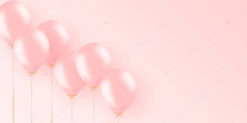 Festive banner with pink helium balloons. Frame composition with space for your text. Useful for announcement , poster, flyer, greeting card