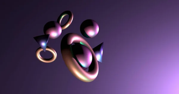 Uçan geometrik şekiller hareket halinde. 3d resimleme.