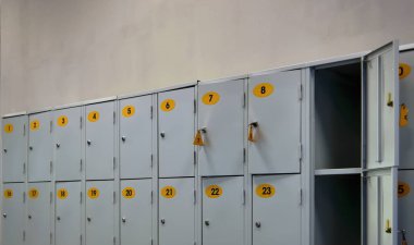 Cells for temporary storing things in a store close-up.