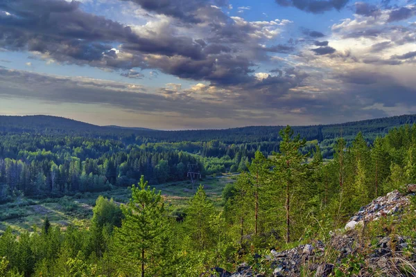 Paesaggio bosco di abeti di inizio autunno nelle montagne degli Urali . — Foto Stock