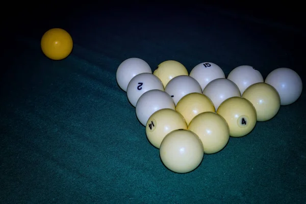 Billardtisch Aus Nächster Nähe Billard Spielen Billardkugeln Auf Grünem Billardtisch — Stockfoto