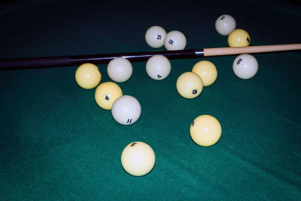 Billardtisch Aus Nächster Nähe Billard Spielen Billardkugeln Auf Grünem Billardtisch — Stockfoto